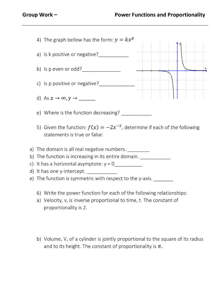 Solved Group Work - Power Functions and Proportionality 4) | Chegg.com