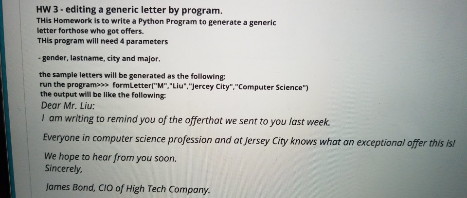 Solved Hw 3- editing a generic letter by program. THis | Chegg.com