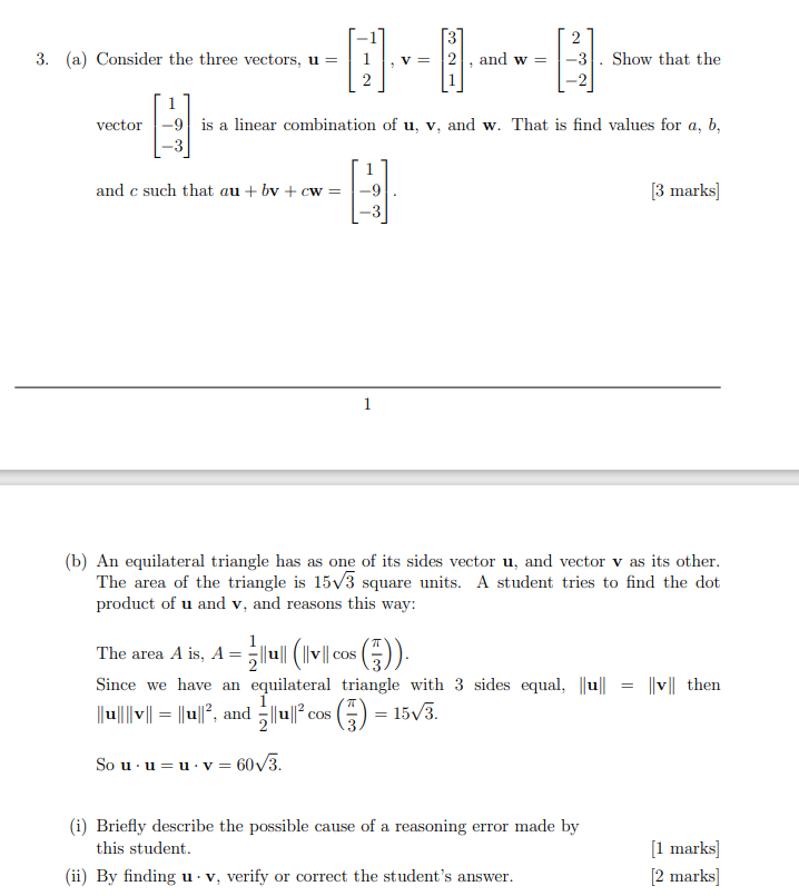 Solved 3 3. (a) Consider the three vectors, u = v = 2, and | Chegg.com