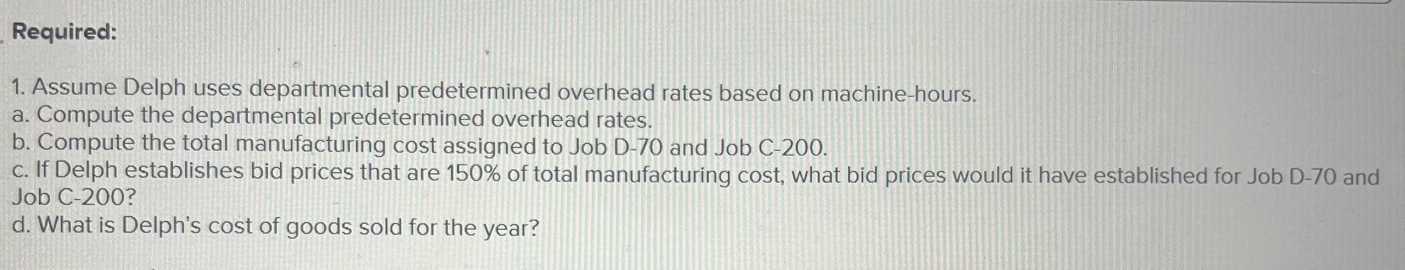 Solved \r\n1. Assume Delph uses departmental predetermined | Chegg.com