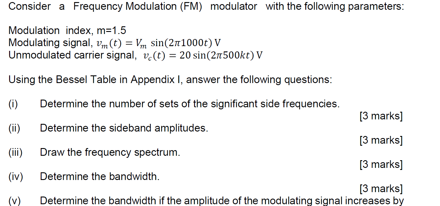 Solved Consider A Frequency Modulation (FM) Modulator With | Chegg.com