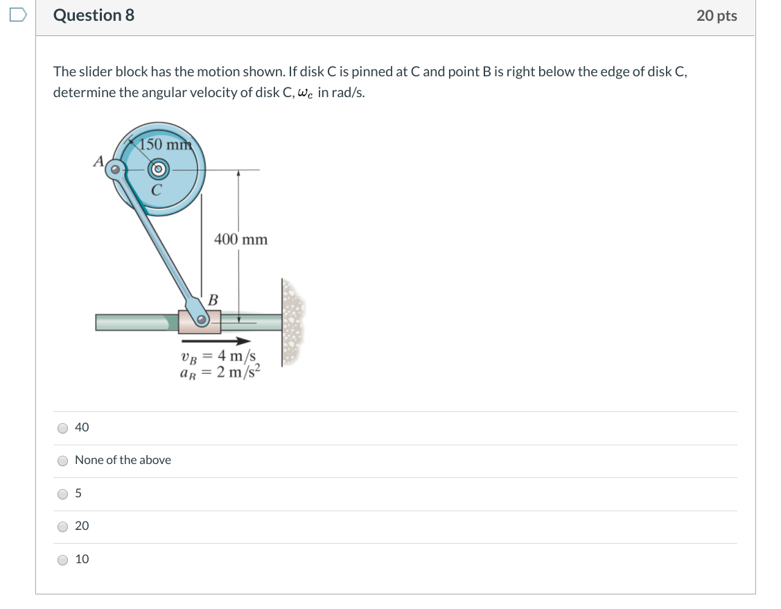 Solved Question 8 20 pts The slider block has the motion | Chegg.com
