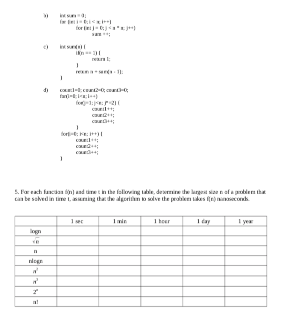 Solved For B-d: For Each Of The Following Pseudo Codes Find | Chegg.com