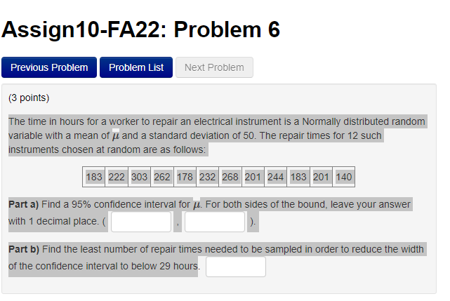Solved The time in hours for a worker to repair an | Chegg.com
