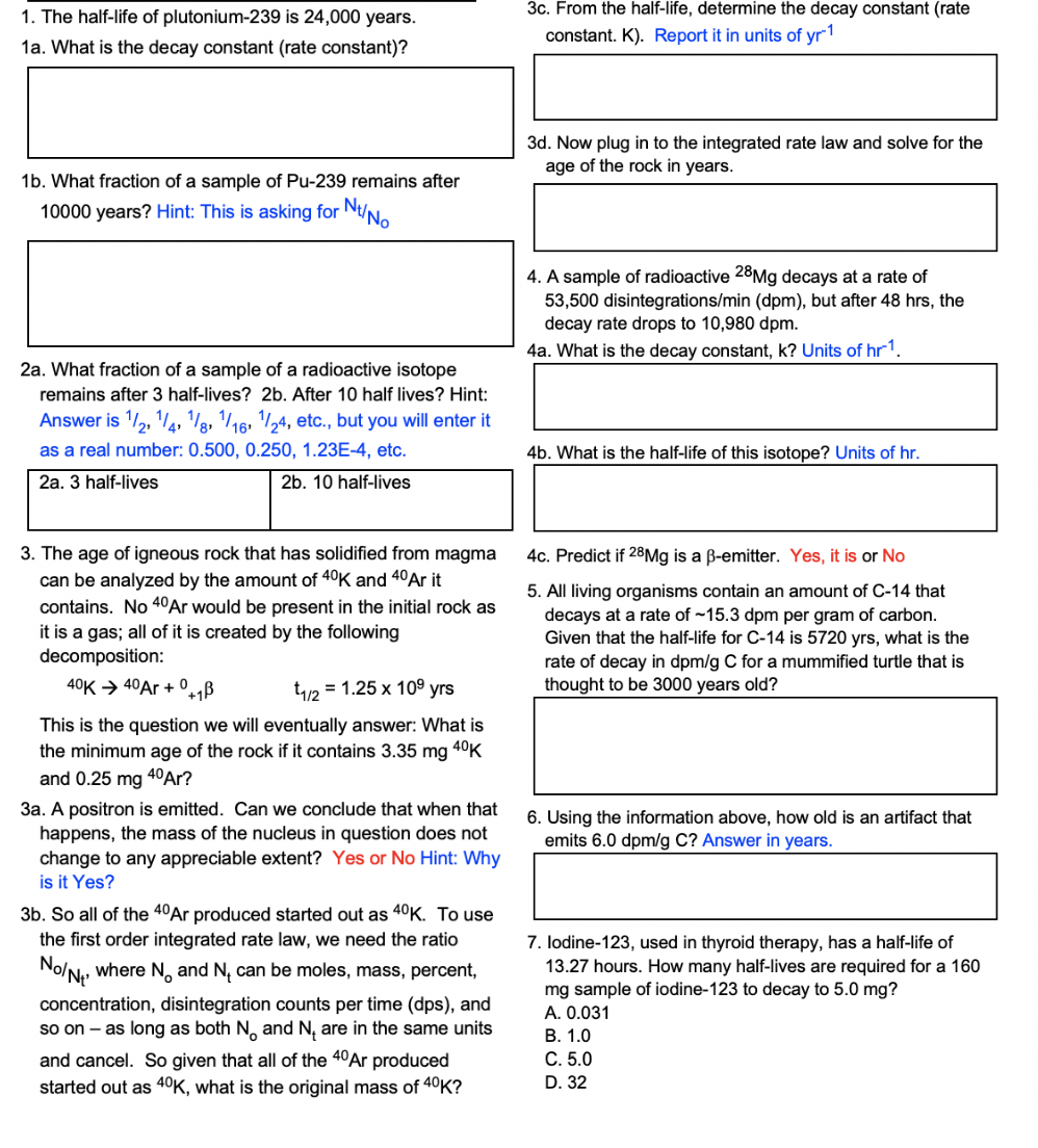 Solved 1. The halflife of plutonium239 is 24,000 years.