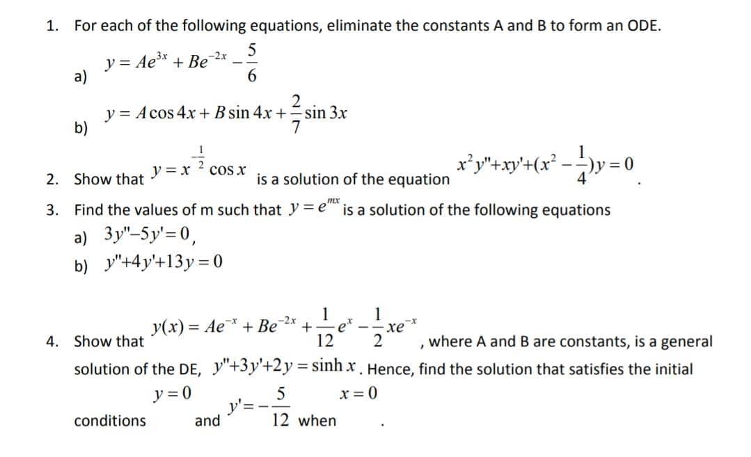 Solved 1. For each of the following equations, eliminate the | Chegg.com