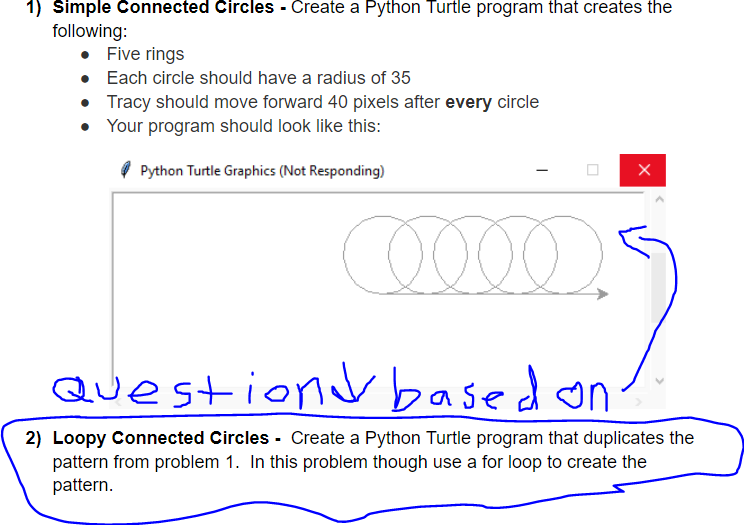 Solved Python Tracy Turtle Circles for loop. This is 2nd | Chegg.com
