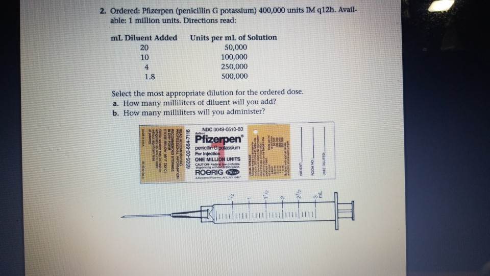 Solved 2. Ordered Pfizerpen (penicillin G potassium)