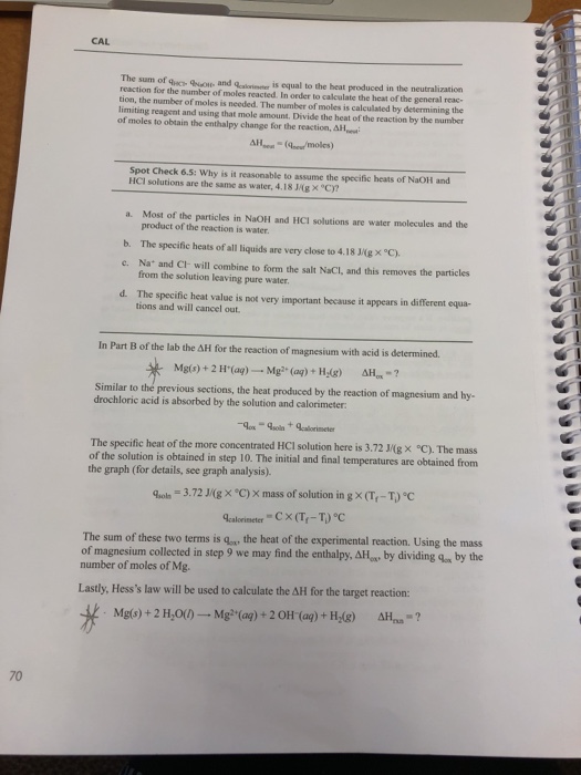 Laboratory 6 (CAL) Calorimetry and Hess's Law