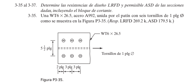 3-35 al 3-37. Determine las resistencias de diseño LRFD y permisible ASD de las secciones dadas, incluyendo el bloque de cort