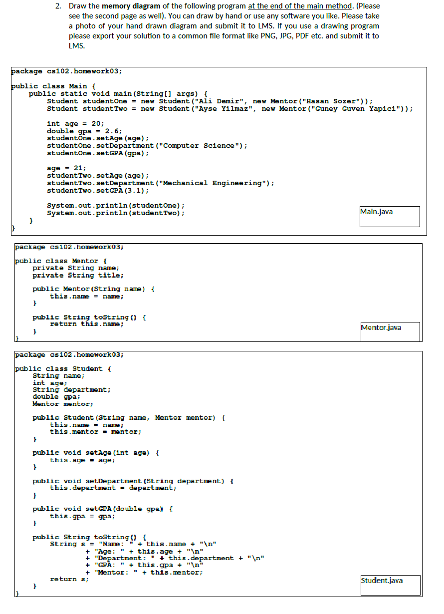 Solved 2. Draw the memory diagram of the following program | Chegg.com