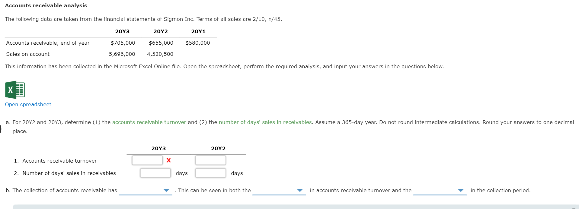 Solved Accounts receivable analysis The following data are | Chegg.com