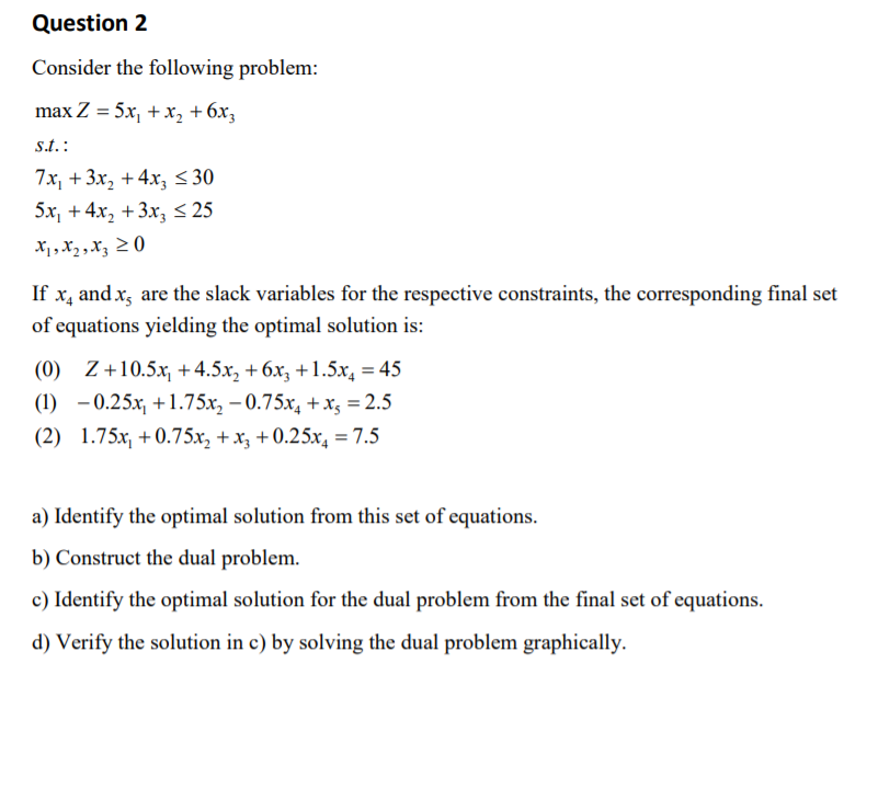 Solved Question 2 Consider The Following Problem: Max Z = 5x | Chegg.com