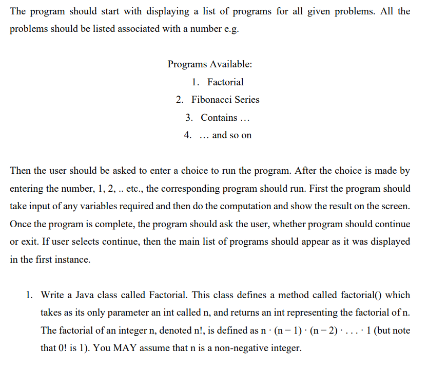 Solved The program should start with displaying a list of | Chegg.com