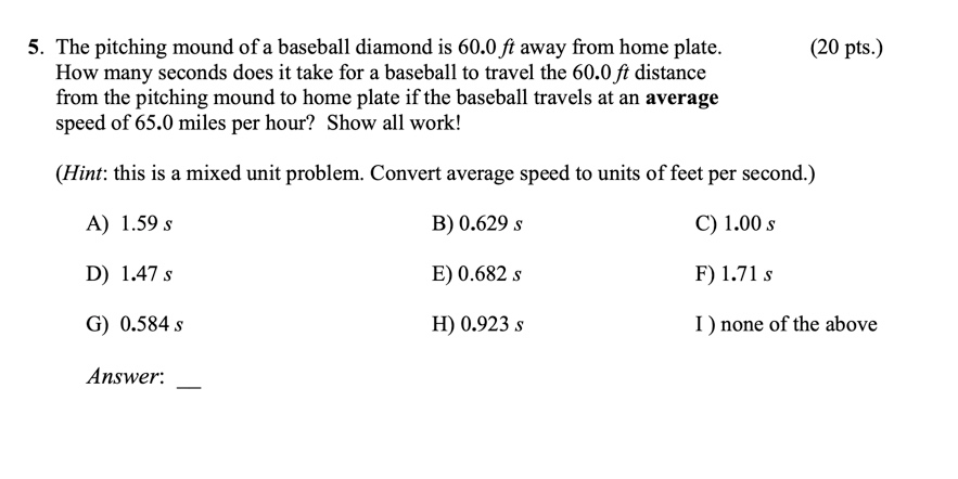 Solved (20 pts.) 5. The pitching mound of a baseball diamond | Chegg.com