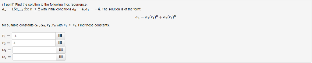 Solved (1 point) Find the solution to the following Ihcc | Chegg.com