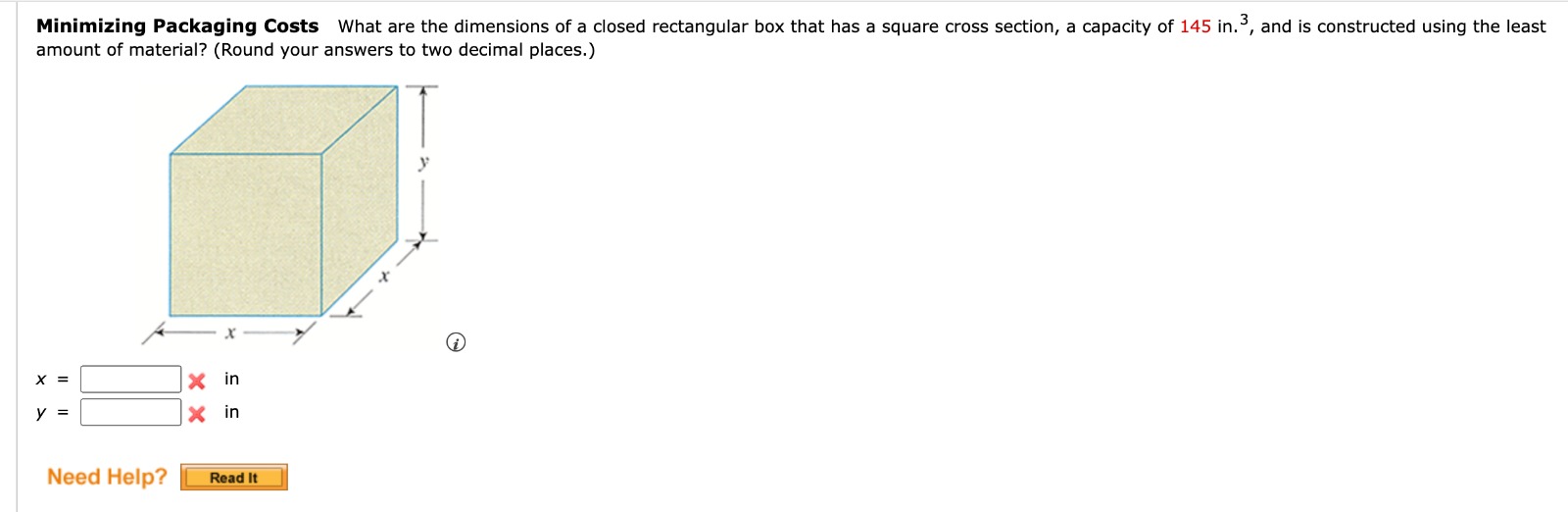 Solved Minimizing Packaging Costs What are the dimensions of | Chegg.com