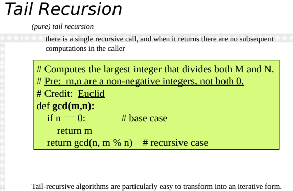 Solved Tail Recursion (pure) tail recursion there is a | Chegg.com