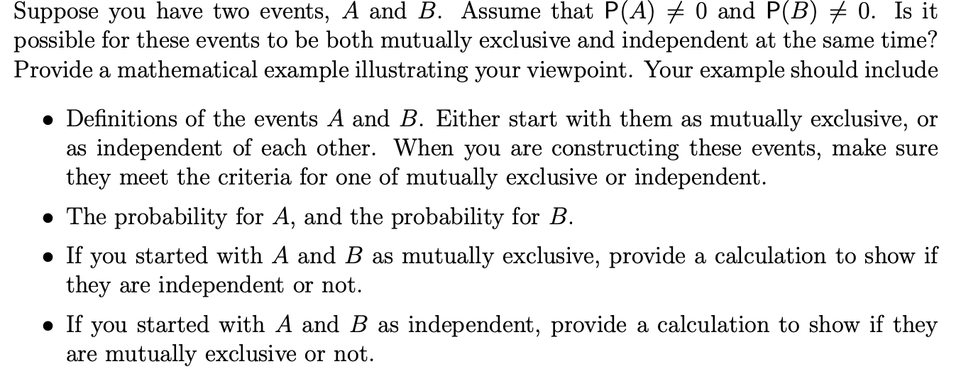 Solved Suppose You Have Two Events, A And B. Assume That | Chegg.com