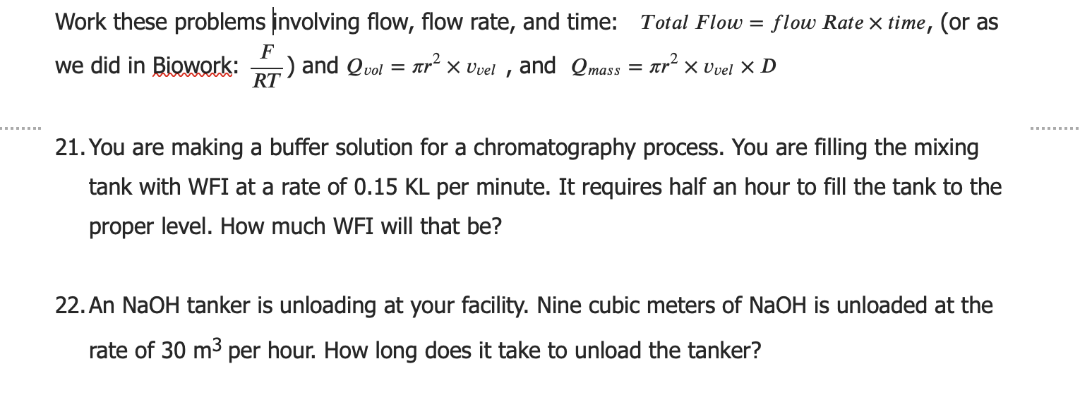 Solved Work these problems involving flow, flow rate, and | Chegg.com