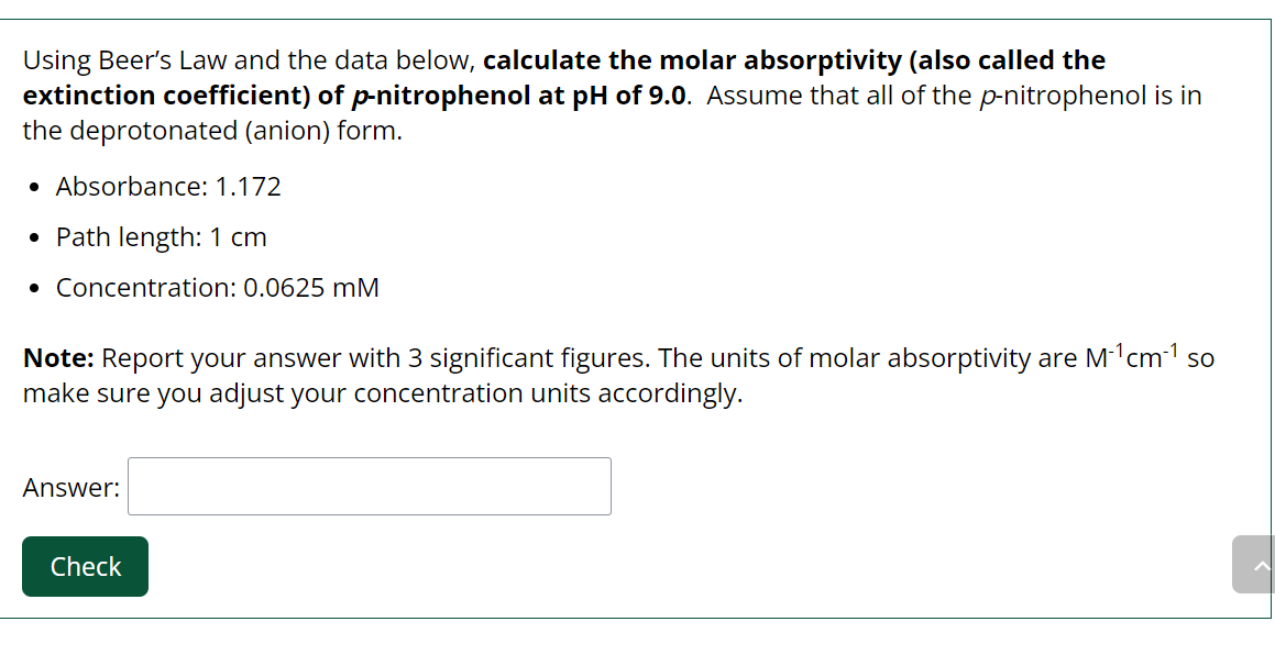 Solved Using Beer's Law and the data below, calculate the | Chegg.com