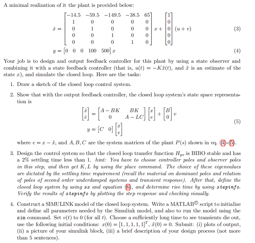 Control System Design Problems Problem 5. ( In this problem you will design a | Chegg.com