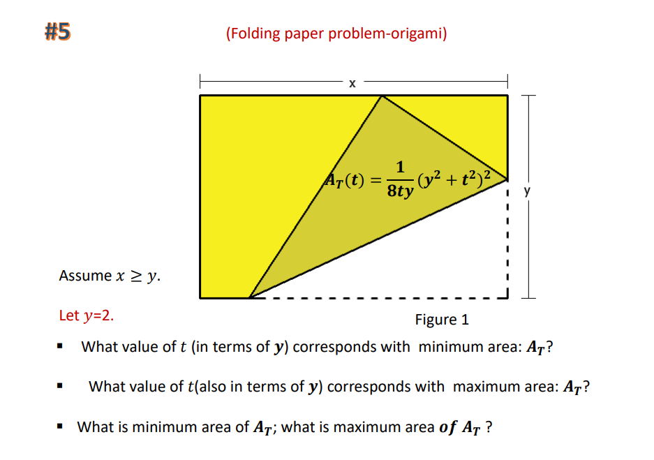#5 # (Folding paper problem-origami) X 1 Ar(t) = (y2 | Chegg.com