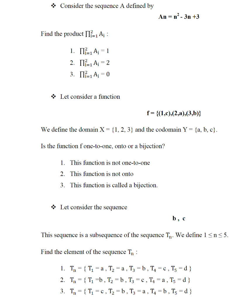 Solved Consider The Sequence A Defined By An = N²-3n+3 Find | Chegg.com