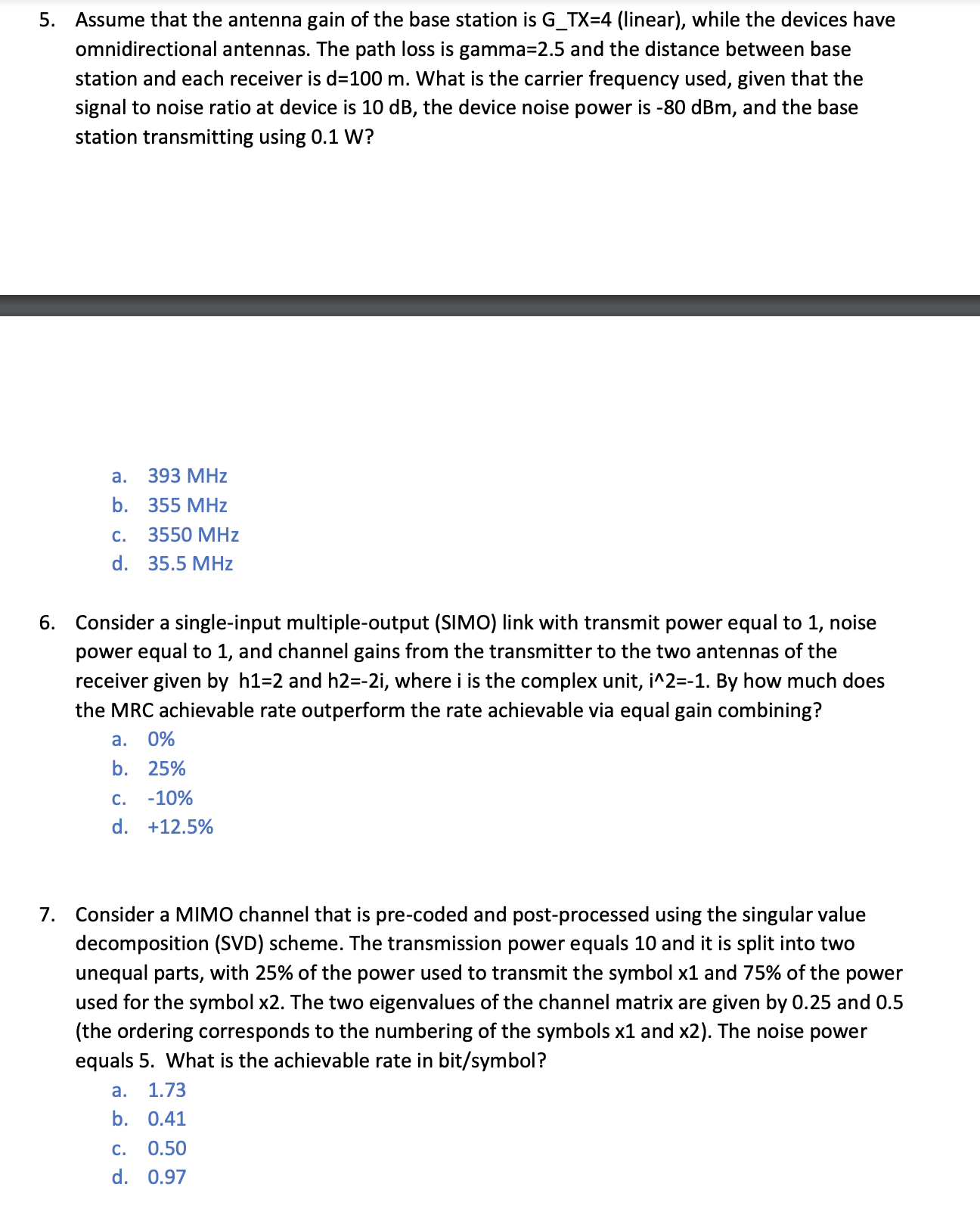 Solved 5. Assume that the antenna gain of the base station | Chegg.com