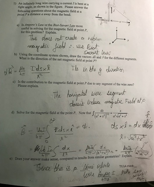 Solved 1) An Infinitely Long Wire Carrying A Current I Is 