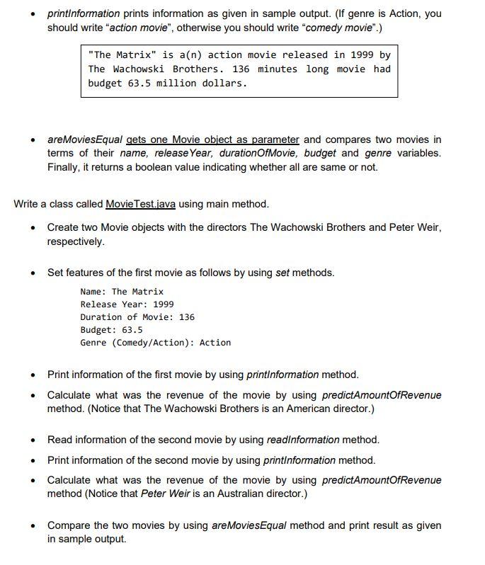 Solved Write a class called Movie.java with the following | Chegg.com