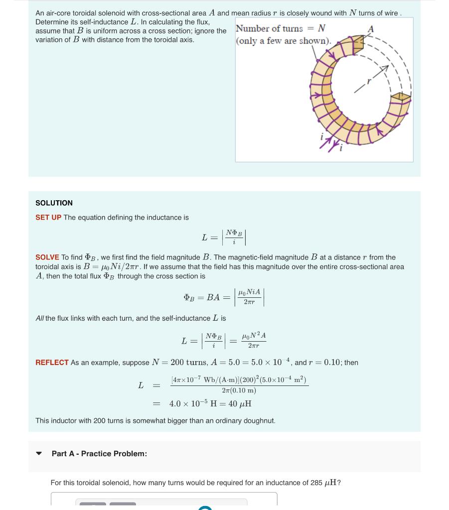 Solved An aircore toroidal solenoid with crosssectional