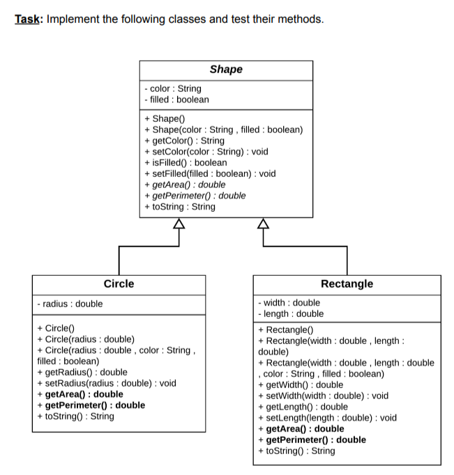 Solved Task: Implement the following classes and test their | Chegg.com