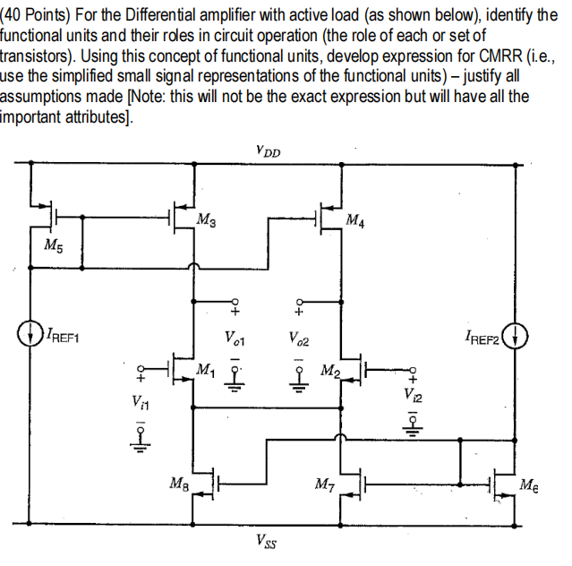 Solved (40 Points) For the Differential amplifier with | Chegg.com