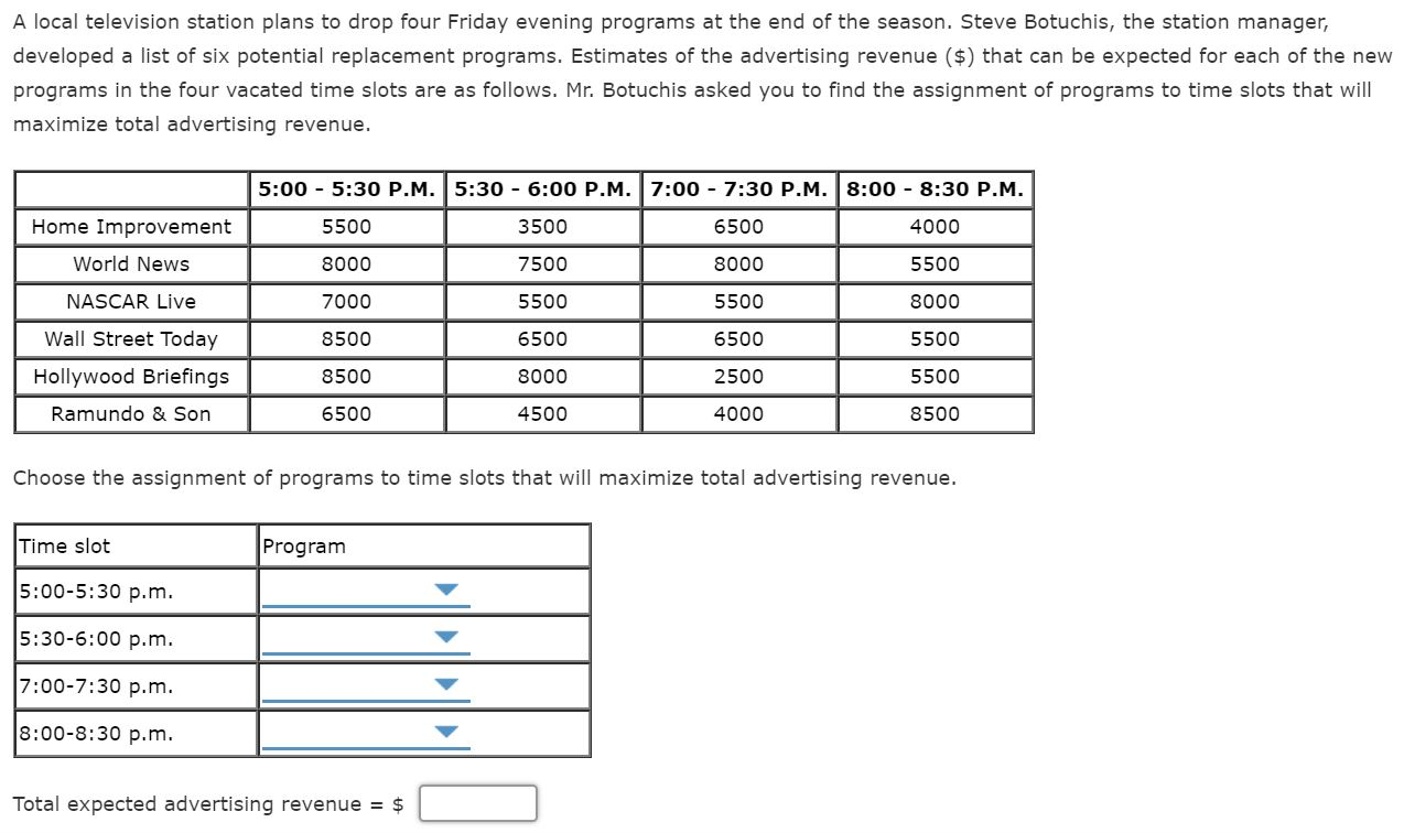 Solved A local television station plans to drop four Friday