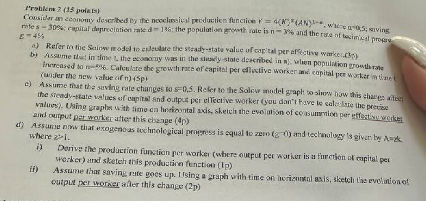 Solved Problem 2 ( 15 Points) Consider An Economy Described | Chegg.com