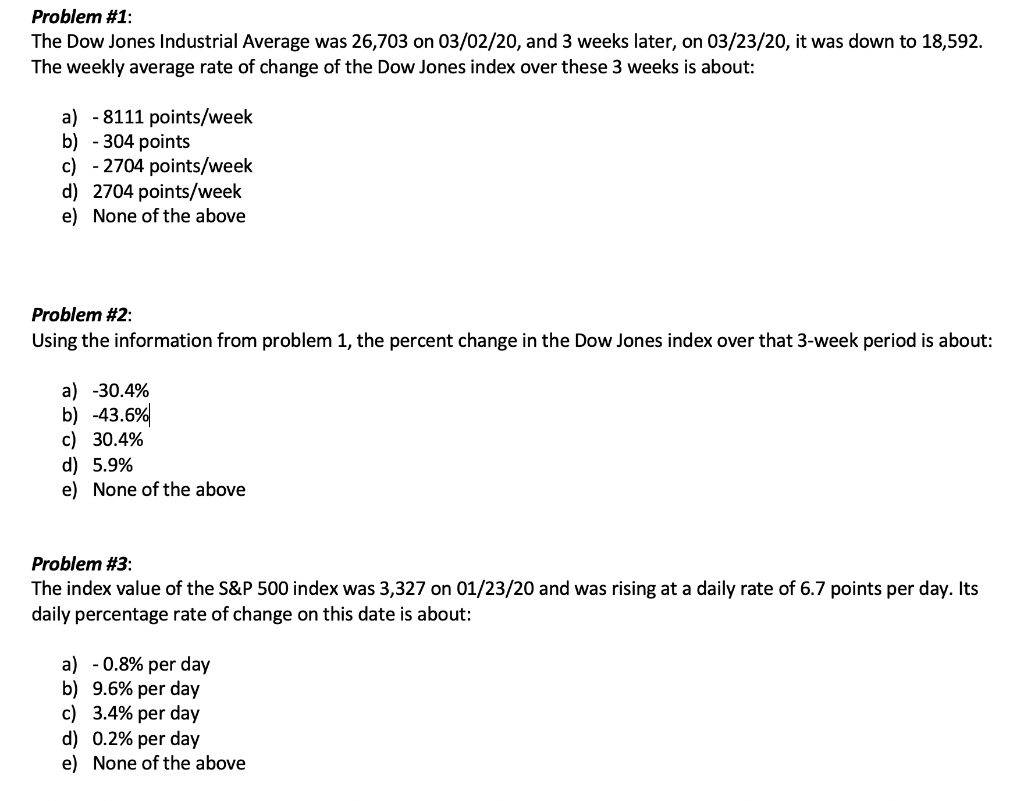 Solved Problem #1: The Dow Jones Industrial Average Was | Chegg.com