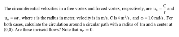 Solved с r The circumferential velocities in a free vortex | Chegg.com