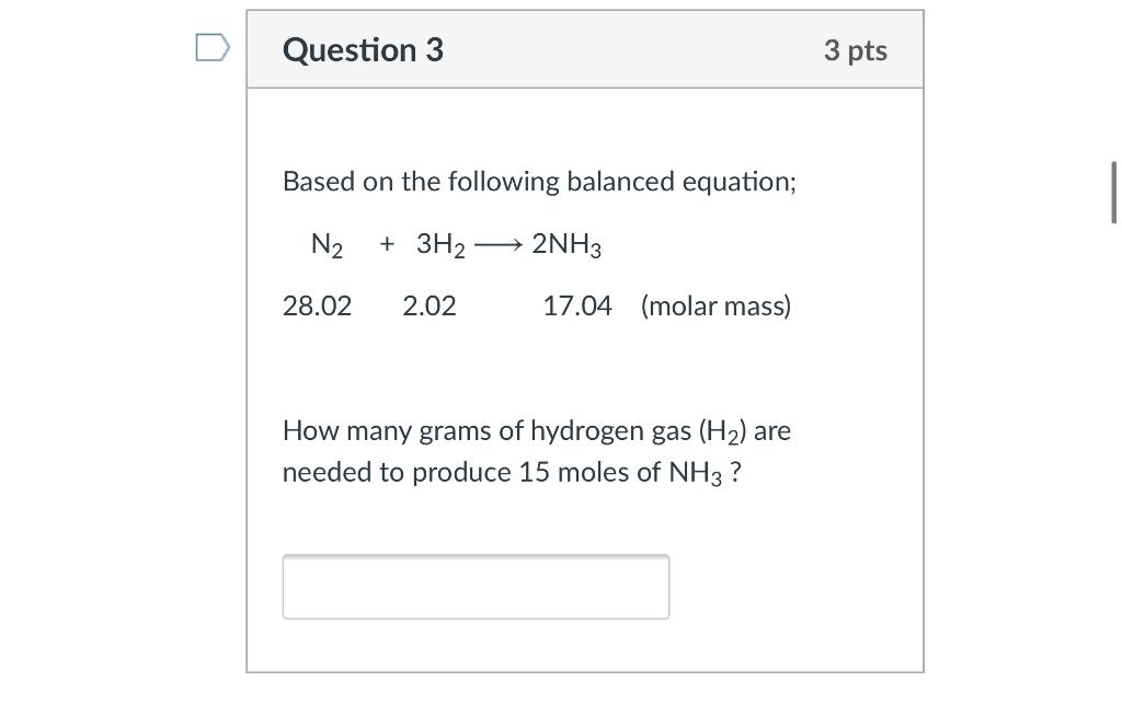 Solved Question 3 3 pts Based on the following balanced | Chegg.com