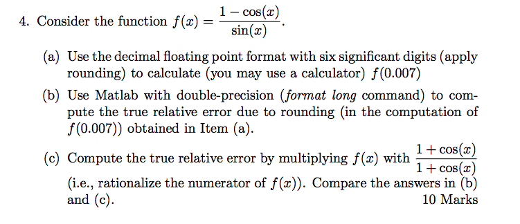 Solved 1 - cos(x) sin(x) 4. Consider the function f(x)- (a) | Chegg.com