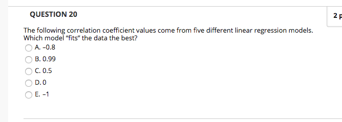 Solved QUESTION 20 2 The following correlation coefficient | Chegg.com