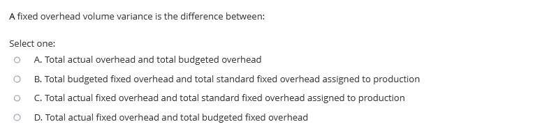 Solved A fixed overhead volume variance is the difference | Chegg.com