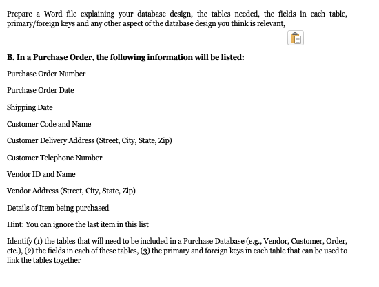 Solved Prepare a Word file explaining your database design, | Chegg.com