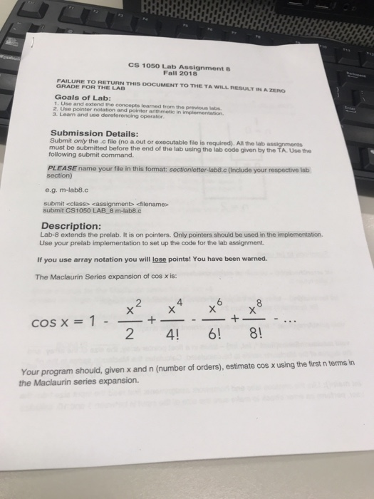 Solved CS 1050 Lab Assignment 8 Fall 2018 FAILURE TO RETURN | Chegg.com