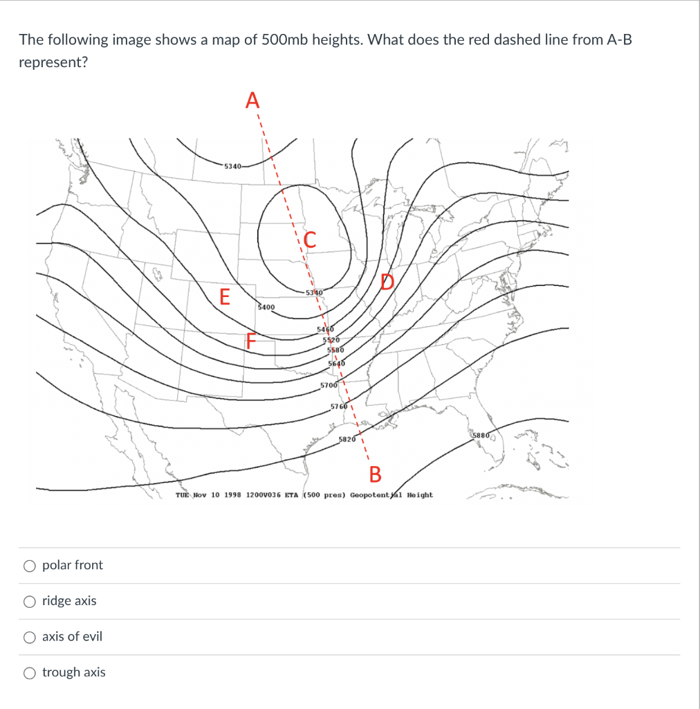 Solved The following image shows a map of 500mb heights.