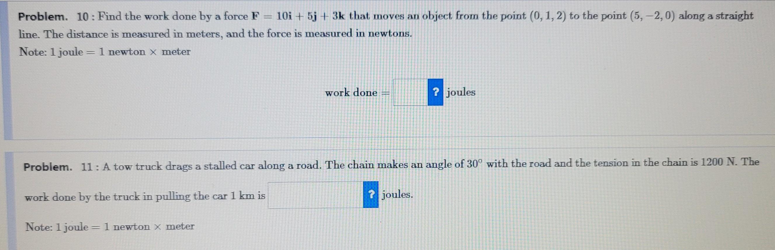 Solved Problem. 10: Find the work done by a force | Chegg.com