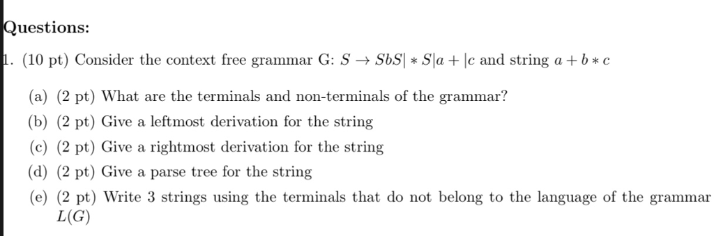 Solved ) Consider the context free grammar | Chegg.com