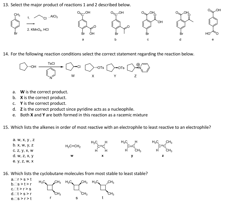 Solved 13 Select The Major Product Of Reactions 1 And 2 Chegg Com