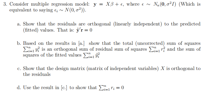 Consider multiple regression model: y=Xβ+ϵ, where | Chegg.com