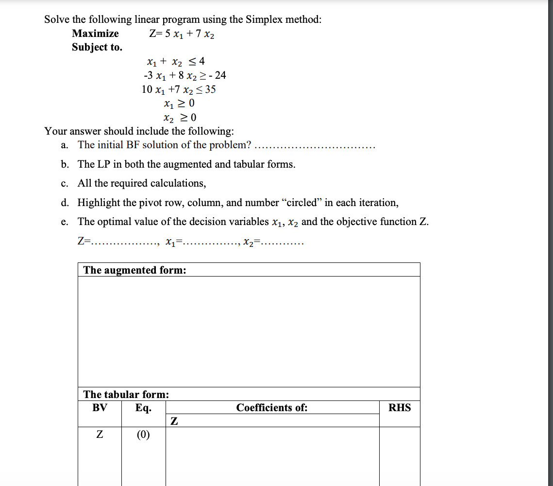 operation research simplex method procedure and solved problems